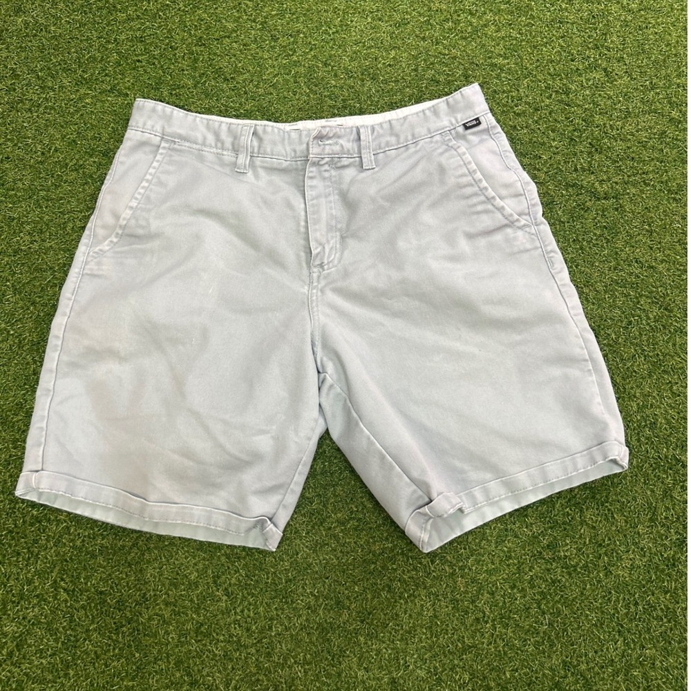 Vans Authentic Chino Shorts Mens 32 Light Grey Sage Green Skate Casual Twill